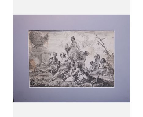 Francesco Fontebasso (1707-1769) – Graphic, Venus and Vulcan with three nymphs and three cupids, etching on paper, in passepa