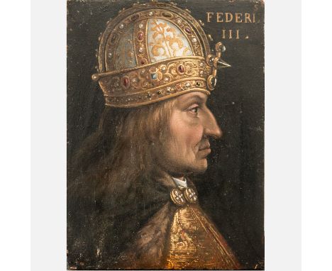 Hans Burgkmair the older (1473 – 1531) – Circle or School. Portrait of Emperor Frederic III. (1415 – 1493). Oil on wooden pan