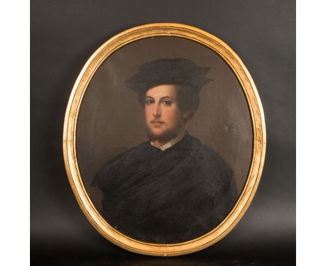 Francesco Hayez (1791-1882) – circle. Portrait of a young gentleman in academic collar , oil on canvas, oval, framed. 70 x 58