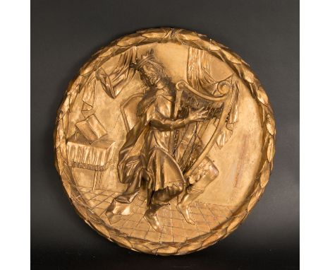Austrian sculpture 18th Century, King David with the harp  surrounded by Laurel leaves , wood carved , gilded , first half 18