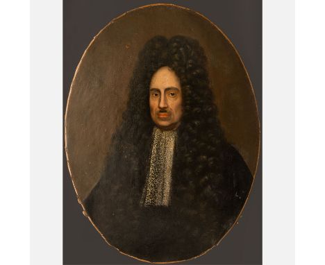 Jacob van Schuppen (1670 – 1751) – Attributed. Portrait of elegant gentleman in oval oil on canvas. 90 x 66 cm.