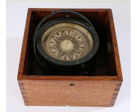 H. Hughes &amp; Son, Dead Beat gimbled compass, No. 8566, also stamped Simpson Lawrence &amp; Co., housed within a mahogany b