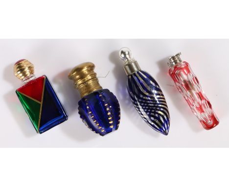 Murano glass scent bottle, having gilt metal screw top, together with a Bohemia style scent bottle, with white metal hinged t