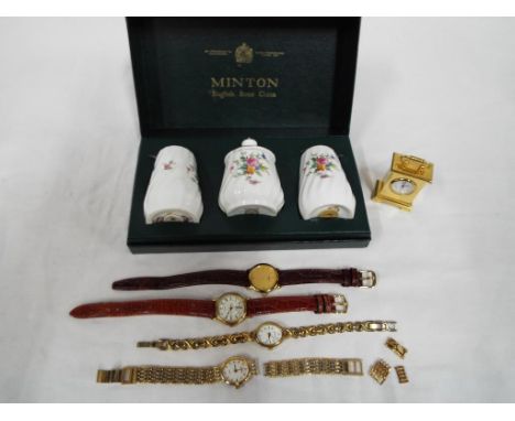 Minton - a three-piece Minton condiment set in original box, four wristwatches to include Sekonda, TISSOT, a further Sekonda 