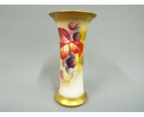 Royal Worcester - A Royal Worcester trumpet vase decorated with blackberries and leaves, signed by Kitty Blake, shape number 