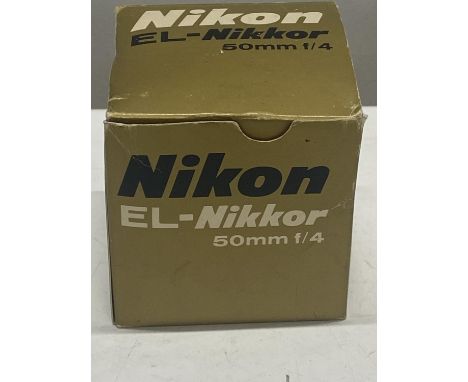 A boxed Nikon EL-Nikkor 50mm f/4 camera lens 