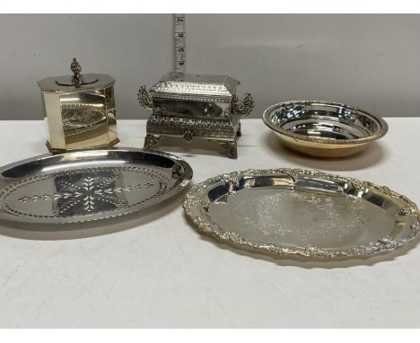 A selection of silver plated ware including trinket boxes 