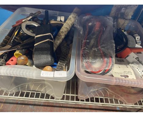 Two boxes of assorted tools and accessories, shipping unavailable 
