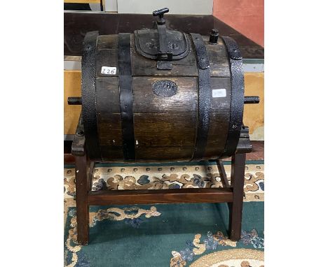 A late Victorian oak and iron bound butter churn made by W. Waile &amp; Sons, Crown Point Road, Hunslet Lane leeds, shipping 