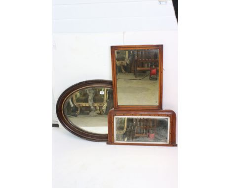 Three vintage wall mirrors to include a walnut veneered inlaid overmantel 