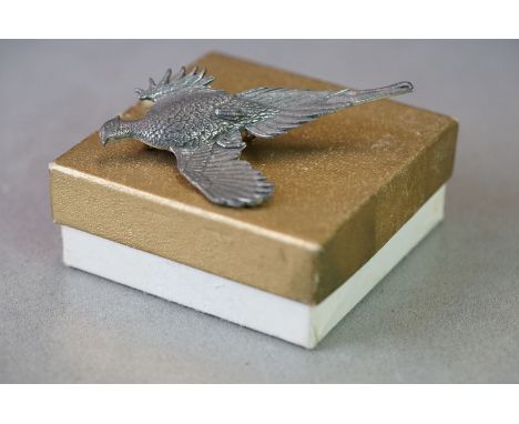Pewter pheasant brooch, signed A R Brown 