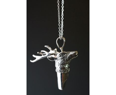 Large silver pendant whistle in the form of a head of a stag 