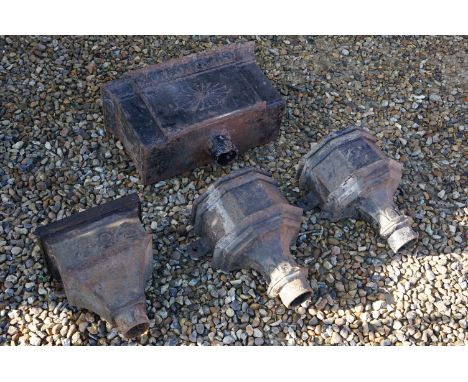 Pair of Victorian Cast Iron Drain Hoppers, 38cm high together with a Large Victorian Square Drain Hopper, 52cm wide and one o