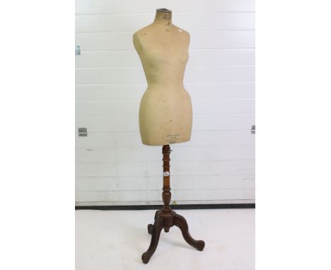 19th / Early 20th century ' Stockman of Paris ' Shop / Dressmakers Female Mannequin raised on an adjustable turned wooden bas