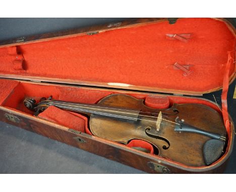 A vintage violin, body measures approx 14.5". 