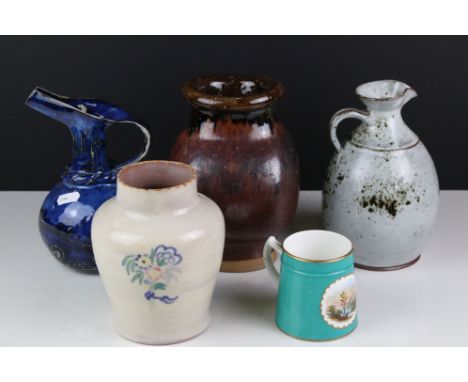 Carter Stabler Adams Poole Pottery Vase, 15.5cm high together with Three items of Studio Pottery including a Jug signed Norik