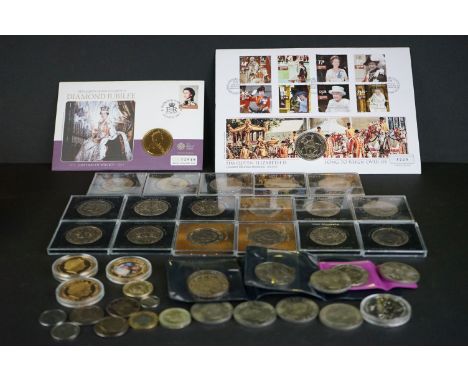 A collection of coin to include Commemorative Crowns, first day coin covers and a 1937 silver crown. 