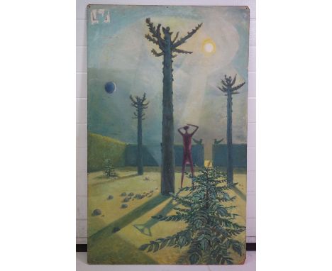 Philip Smith MBE ARCA (1928 - 2018), Acrylic or Oil Painting on Board titled ' Figures by Trees ', 76cm x 121.5cm (Philip Smi