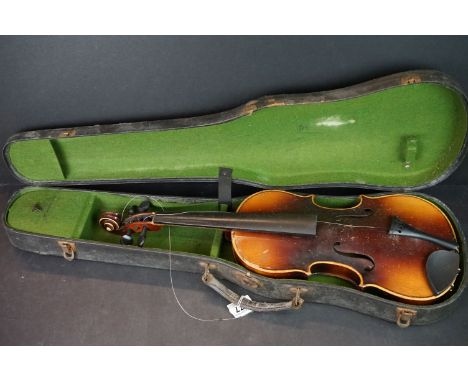 A vintage violin, body measures approx 14". 