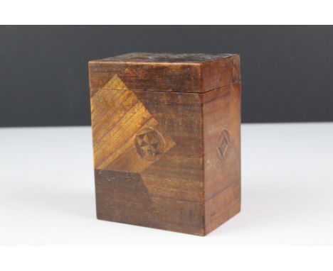 Early 20th century Wooden Inlaid Two Section Playing Card Box, 11cm high 