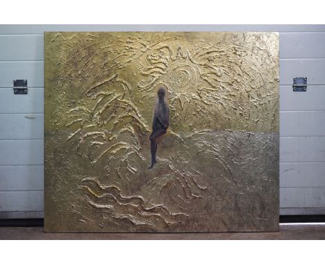 Philip Smith MBE ARCA (1928 - 2018), Acrylic and Gold Leaf Painting on Board of a Rider on Horseback, circa 1960's, untitled 