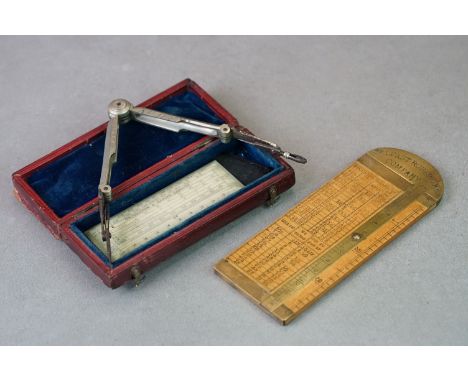 Victorian Royal Navy presentation box containing compass and rule, the lid engraved with presentation inscription, Gentleman 