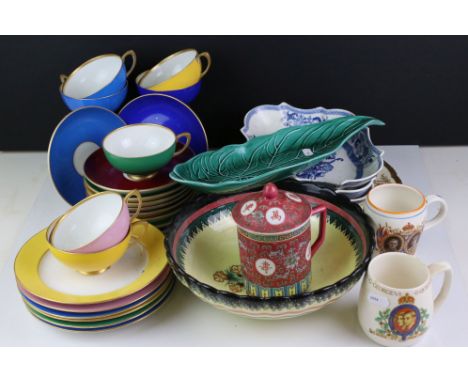 Mixed Lot of Ceramics including Quimper Bowl, KPM Harlequin Tea Ware, Three 19th century Blue and White Serving Bowls, etc 