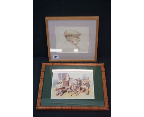 Two watercolours, a portrait of a gentleman &amp; a family group by Robert Charles Case (1893-1988) 