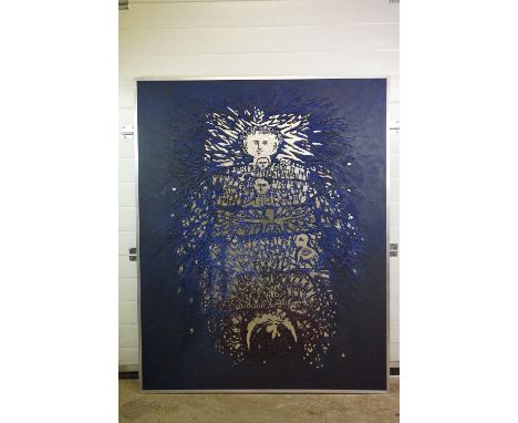 Philip Smith MBE ARCA (1928 - 2018), Large Acrylic and Gold Leaf Relief Painting on Board titled ' Angel Figure ', circa earl