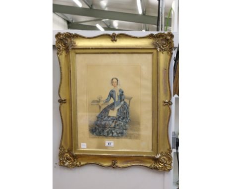 19th century Pastel Portrait of a Woman sitting holding a book, indistinctly signed lower left, 34cm x 24cm, gilt framed and 