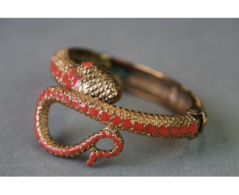 Substantial hinged snake bangle set with enamel 