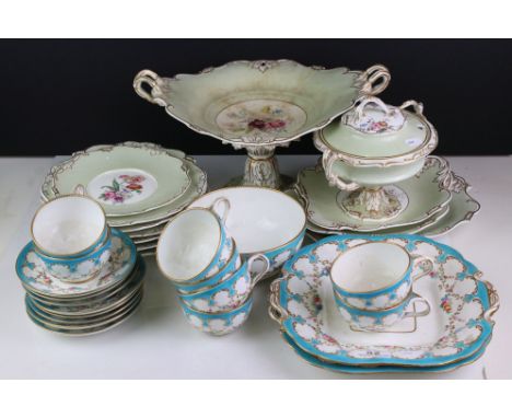 19th century Part Dessert Service with hand painted floral decoration together with a 19th century Part Tea Service 