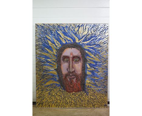 Philip Smith MBE ARCA (1928 - 2018), Large Acrylic and Gold Leaf Painting on Board titled ' Glory Head ', 1970's,  unsigned, 