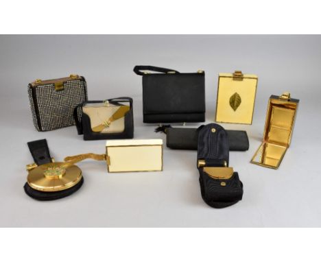 Vintage carryalls, with fitted interiors in enamel, rhinestone and  gilt metal finishes (9) including examples by Park Lane, 