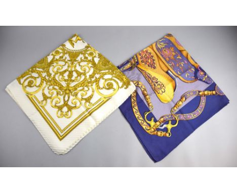 Two vintage Hermes silk scarves, one in Festival design in purples, pinks, green and gold, signed H d'Origny, the other Les T