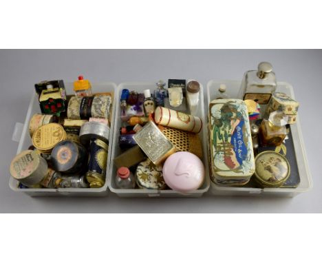 Large collection of early to late 20th C perfume bottles,  cosmetics and packaging including Edwardian Lavender bottles , ano