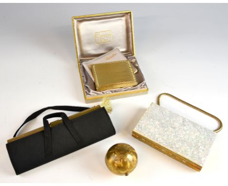 Christian Dior vintage compact in original box and slip cover, together with an unmarked mother of pearl effect lucite keepal
