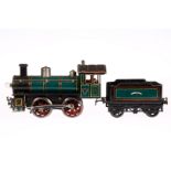 Bing B-Dampflok, Spur 1, uralt, Uhrwerk intakt, grün/schwarz, mit Tender und 1 fremden el. bel.