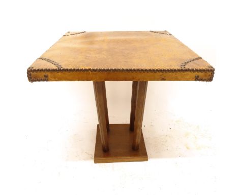 A square-top studded leather-covered lamp table, W61cm, H61cm 