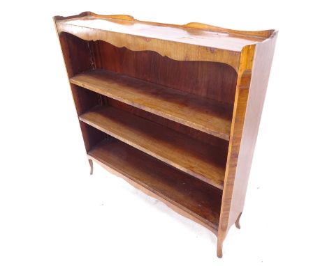 An Antique walnut and kingwood 3-tier open bookcase, W90cm, H90cm, D19cm, shelf depth 19cm 