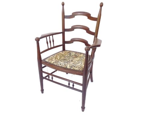 An Art Nouveau style ladder-back armchair, with tapestry upholstered seat 