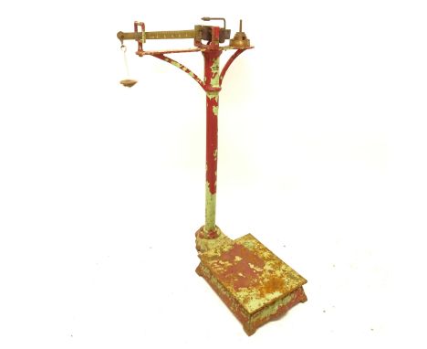 A Vintage painted stand-on balance scale, with label for Vandome & Hart Ltd 