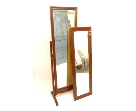 A modern mahogany-framed cheval mirror, W53cm, H163cm, D39cm, and a modern oak-framed wall mirror, W43cm, H136cm (2) 