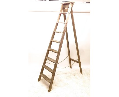 A Vintage pine step ladder, H214cm 