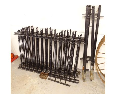A quantity of painted wrought-iron railing, consisting of 8 panels L156cm, H105cm, 1 small panel L50cm, 8 posts H155cm, and 1