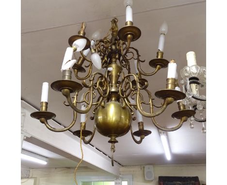 A Dutch brass 12-branch chandelier, W55cm 