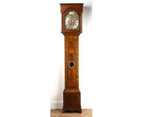 Walnut cased 8 day longcase clock 18th Century, the break arch 12 inch dial with silvered Roman chapter ring and Arabic five 