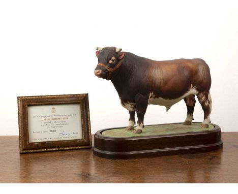 Royal Worcester porcelain 'Daisy Shorthorn bull' modelled by Doris Lindner, on original wooden plinth with certificate of aut