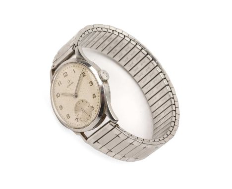 Stainless steel cased wristwatch by Omega the circular dial with Arabic numerals and subsidiary dial, case measures 3cm acros
