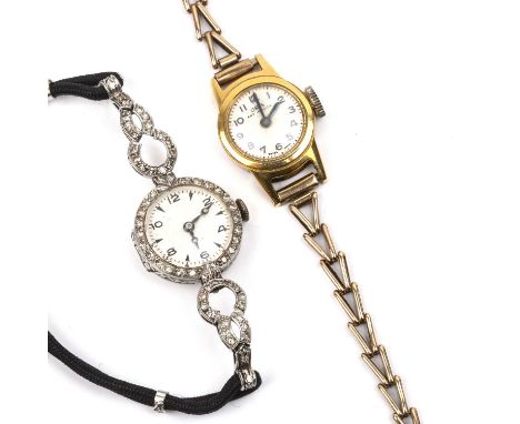 Two vintage ladies wristwatches the first a gilt metal mounted Oris watch on 9ct gold link strap, strap weighs 5g approx over